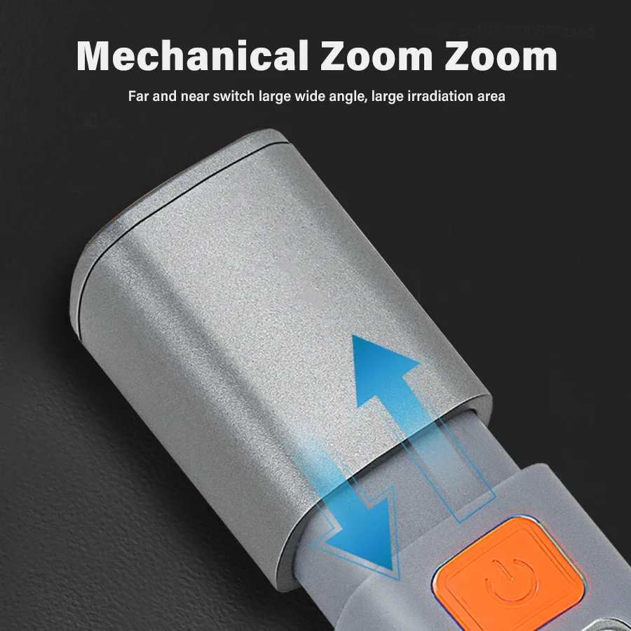 Portable LED Flashlights USB Rechargeable with Hook Zoomable Torch Outdoor Camping Hiking Long-range Emergency Lantern