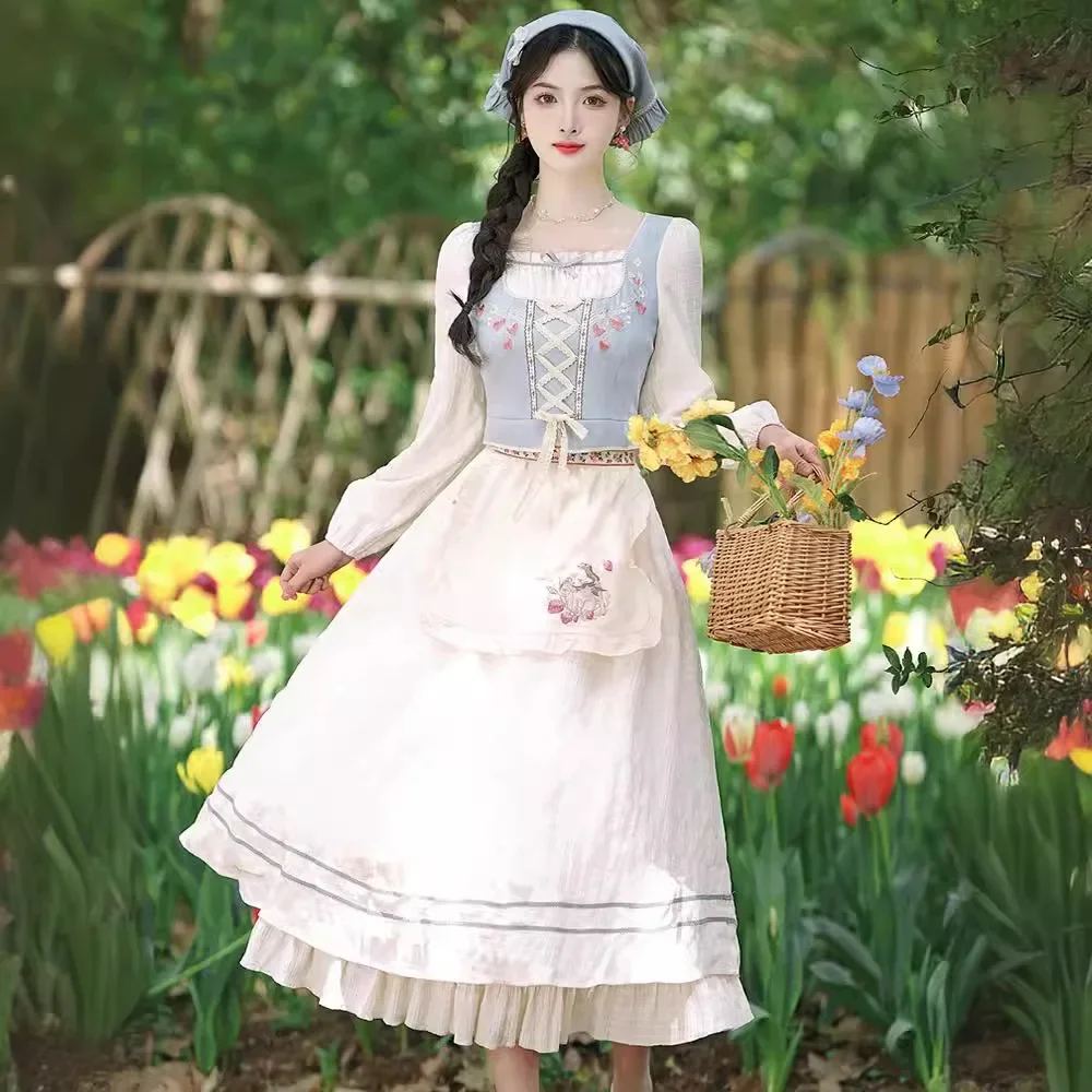 

Vintage Countryside Style Lolita Chiffon Spliced Dress 2025 Forest Embroidery Age reducing with Waist New Princess Dress udsi3