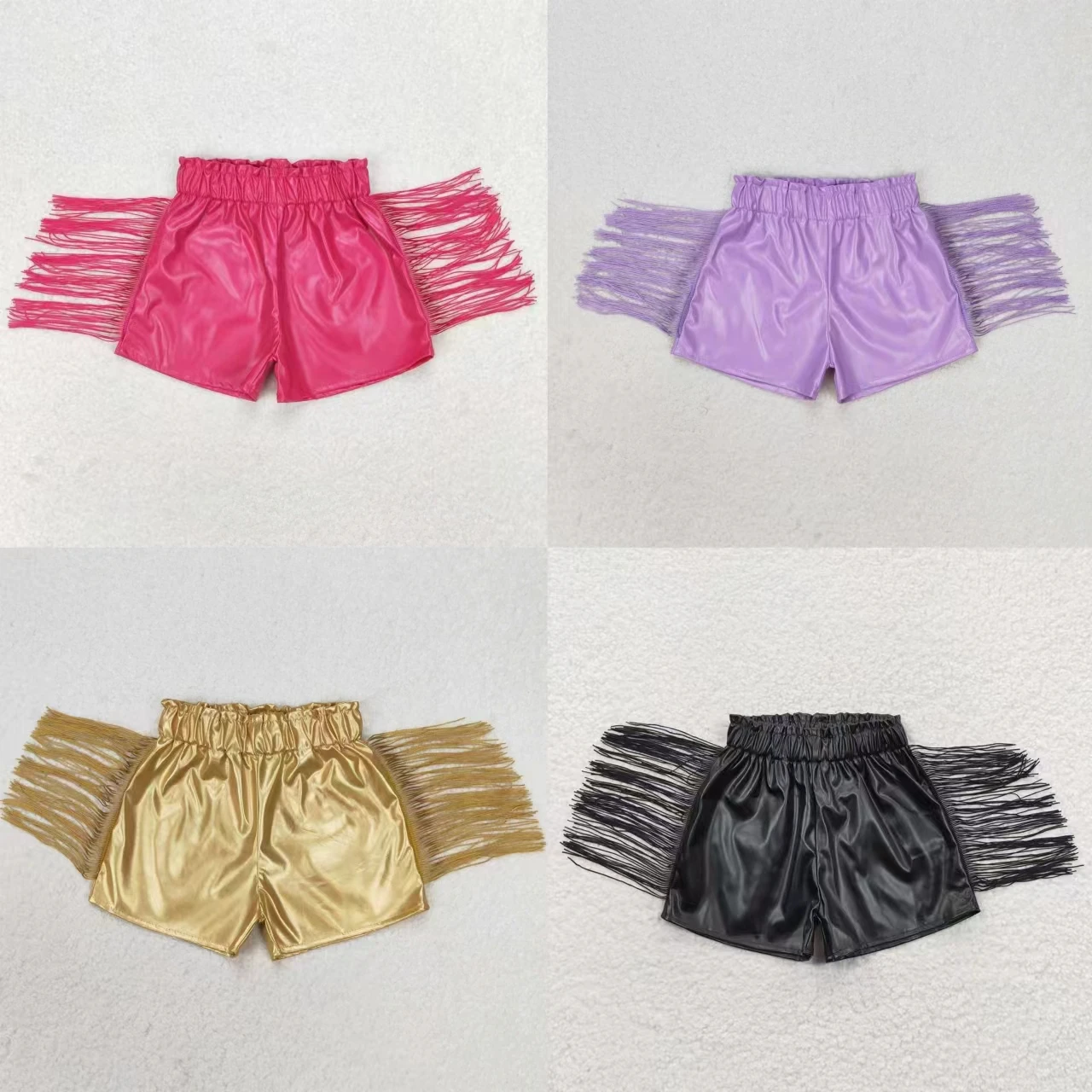 Wholesale Baby Girl Summer Clothing Children Pleather Tassel Shorts Kids Toddler Boutique Western One Piece Clothes