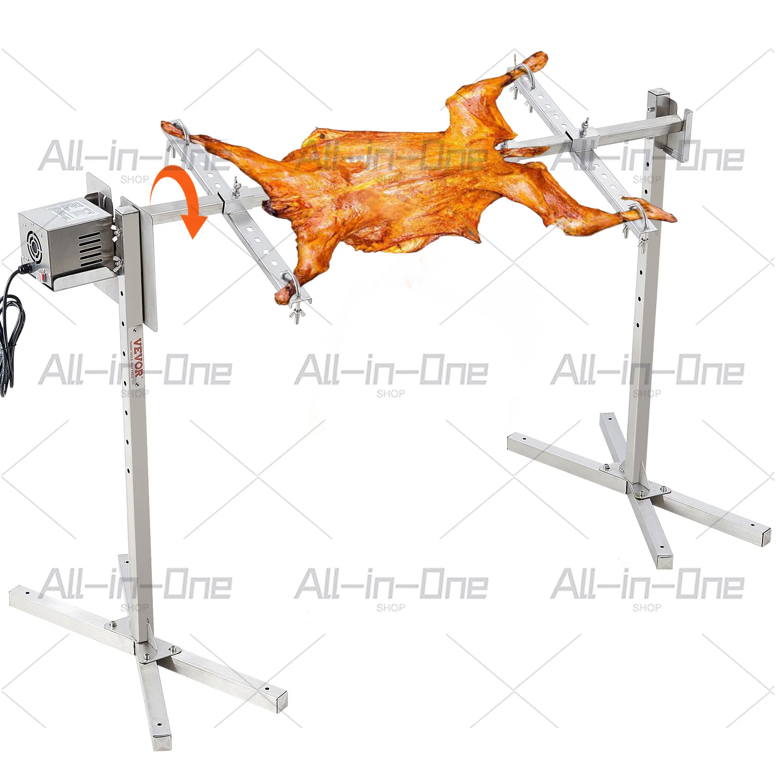 Electric BBQ Rotisserie Grill Kit Automatic 42W Motor Height Adjustable Universal Roaster Stand Spit Rod w/ Heat Shield