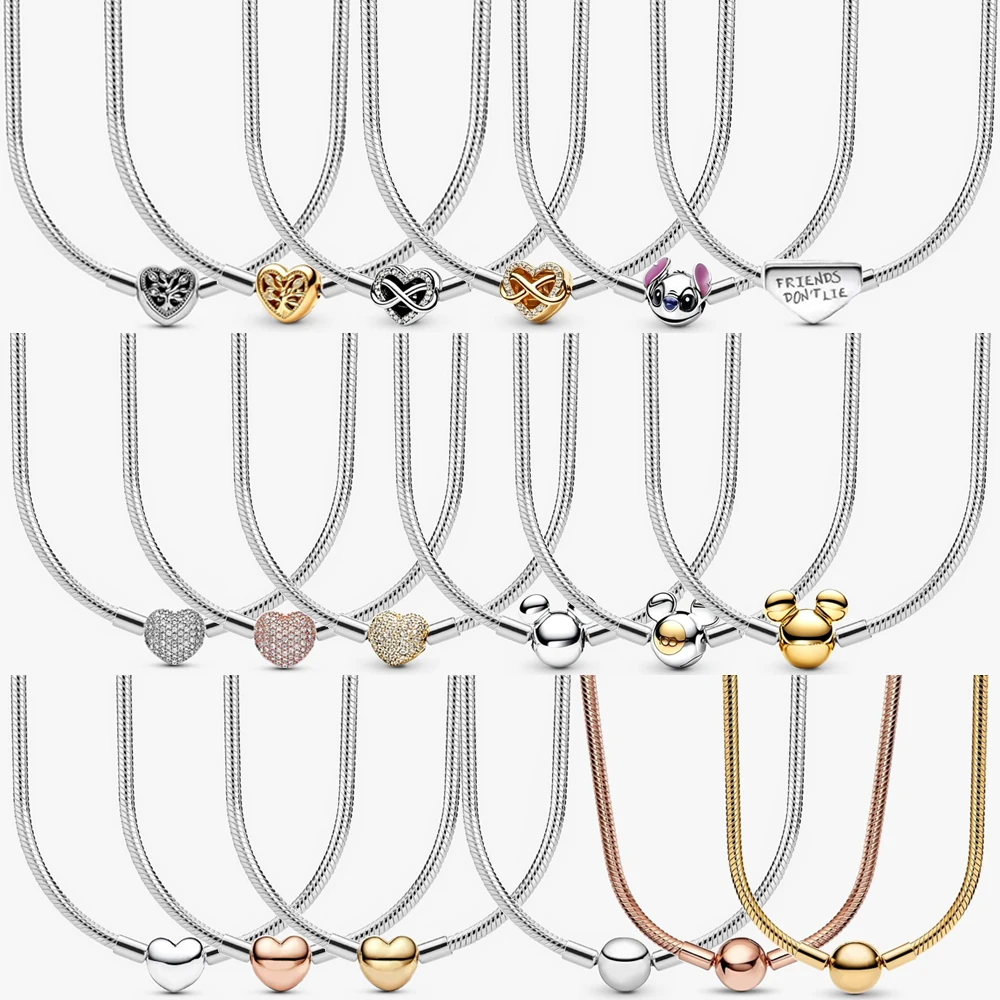 

2026 New 925 Silver Hot Selling Classic Eternal Love Heart Life Tree Snake Bone Logo Chain Necklace DIY Exquisite Charm Jewelry