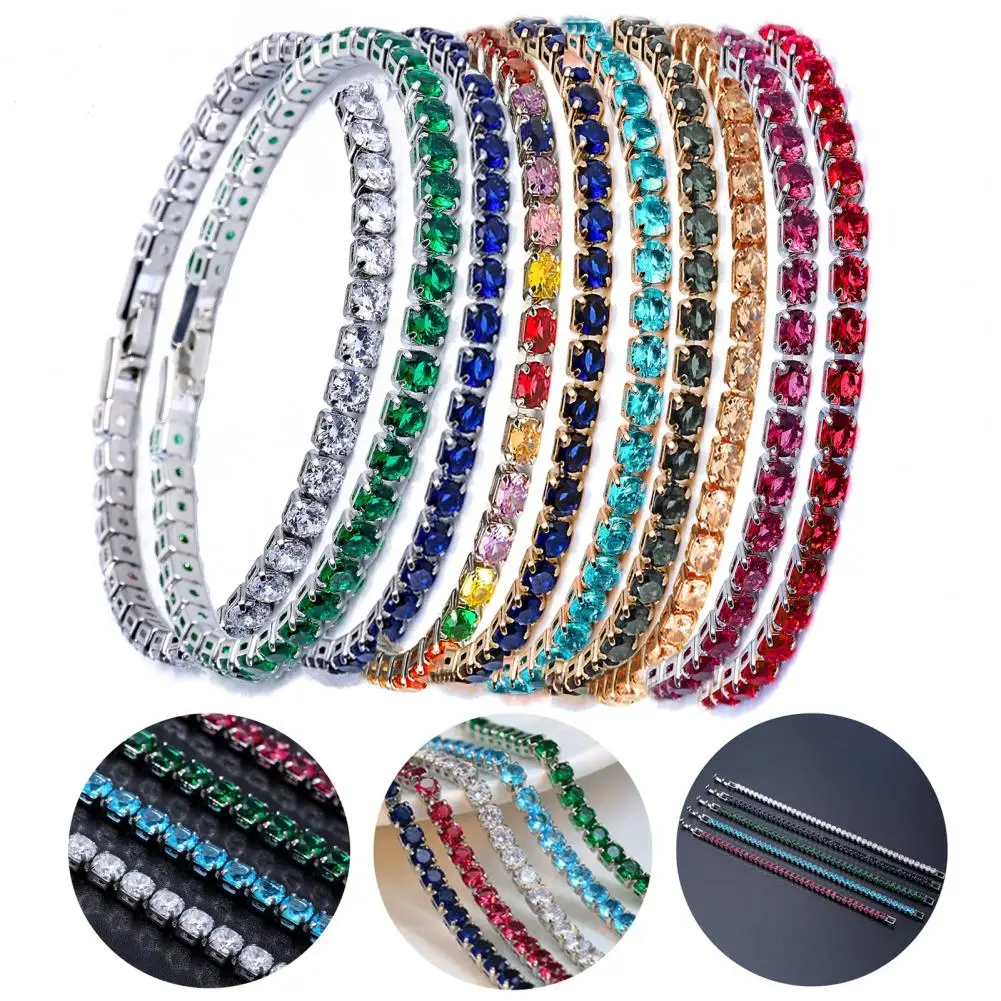 Modna bransoletka Rhinestone Delikatna, wykwintna, wielokolorowa, błyszcząca, opatrunkowa bransoletka tenisowa Damska biżuteria na nadgarstek