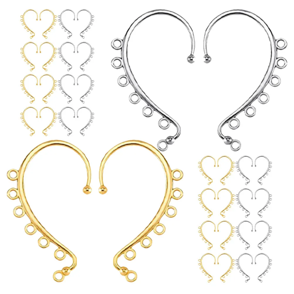 40Pcs Earring Making Supplies Metal Ear Hook Findings 6 Holes Non Piercing Clip on Ear Wraps Jewelry DIY Accessories