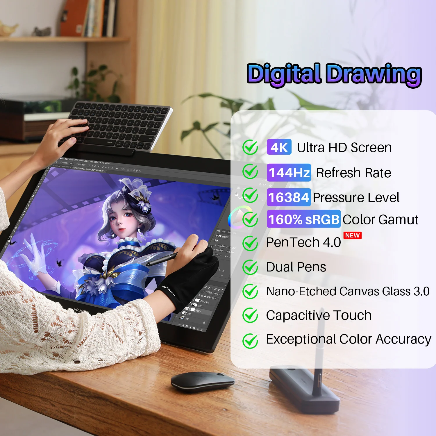 Kamvas Pro 27 144Hz 27 Inch 4K 16384 Levels Graphic Tablet with Screen for Artists Designers Animators