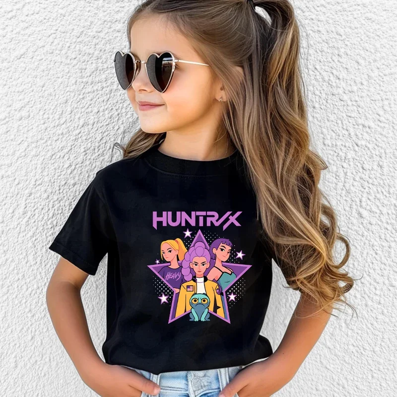 

Kpop Demon Hunter HuntrX летняя детская футболка с короткими рукавами и круглым вырезом повседневный топ для мальчиков и девочек детская одежда