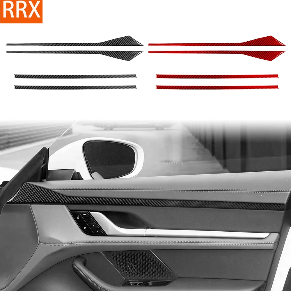 For Porsche Taycan 2019-2026 Real Carbon Fiber Stickers Door upper trim Panel strip Car Accessories Interior decorative