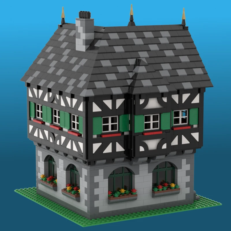 2462PCS MOC Europäischen Mittelalterlichen Street View Zeitgesteuertes haus Gebäude modell DIY kreative ideen Retro kind Spielzeug Geburtstag Geschenk blöcke