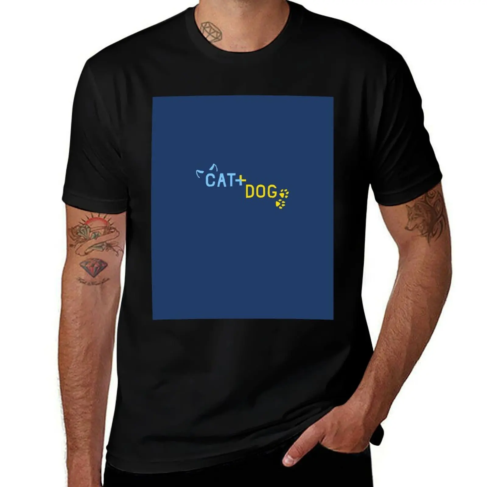 Cat and Dog TXT Art T-Shirt Basic Short Sleeve for Men T-Shirt