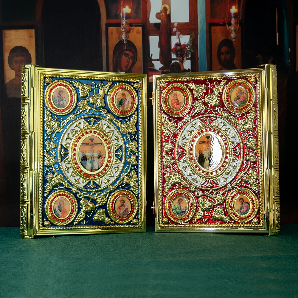 Church Product Supplier Gold Plated Orthodox Religious Character Icons Gold Plated Gospel Cover Bishop Holy Bible Book Cover Box