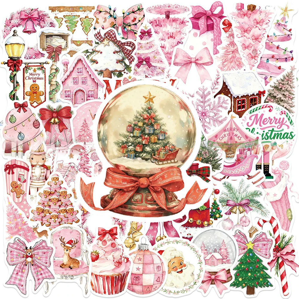 

10/30/50/100pcs INS Pink Christmas Aesthetic Stickers Cartoon Toy Decals Decoration DIY Guitar Notebook Cute Santa Sticker Packs