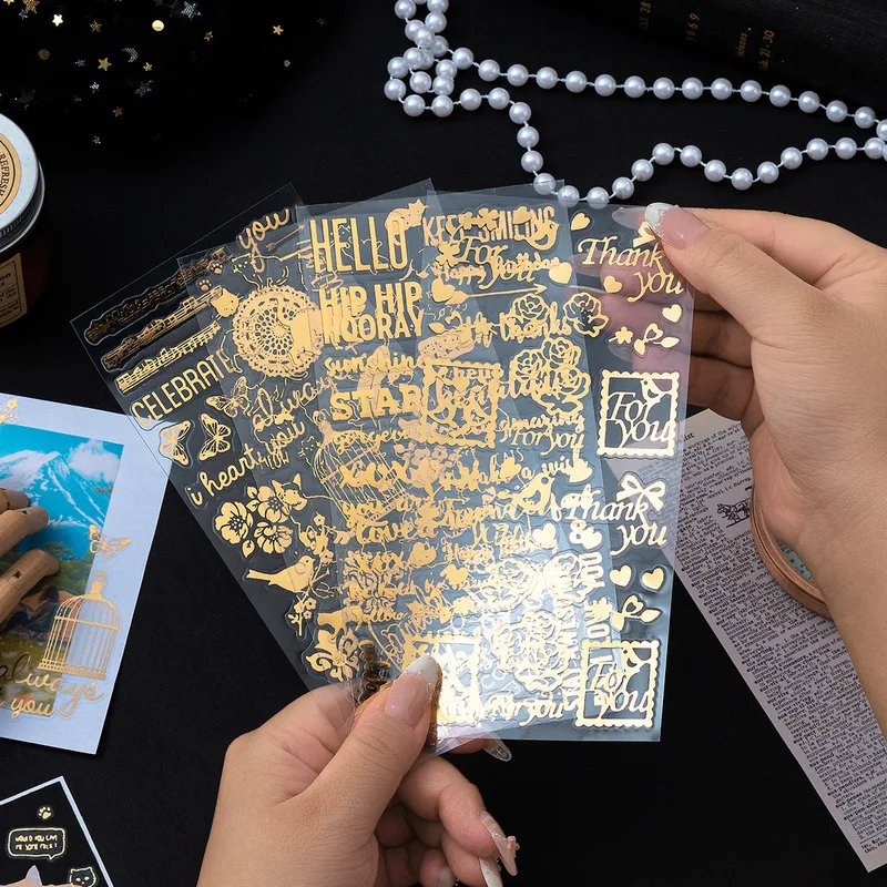 1Pc Vintage Gold Foil Flat Sticker, Beautiful Gold Foil Pattern Decor Sticker for Journal Collage & DIY Handmade Crafts