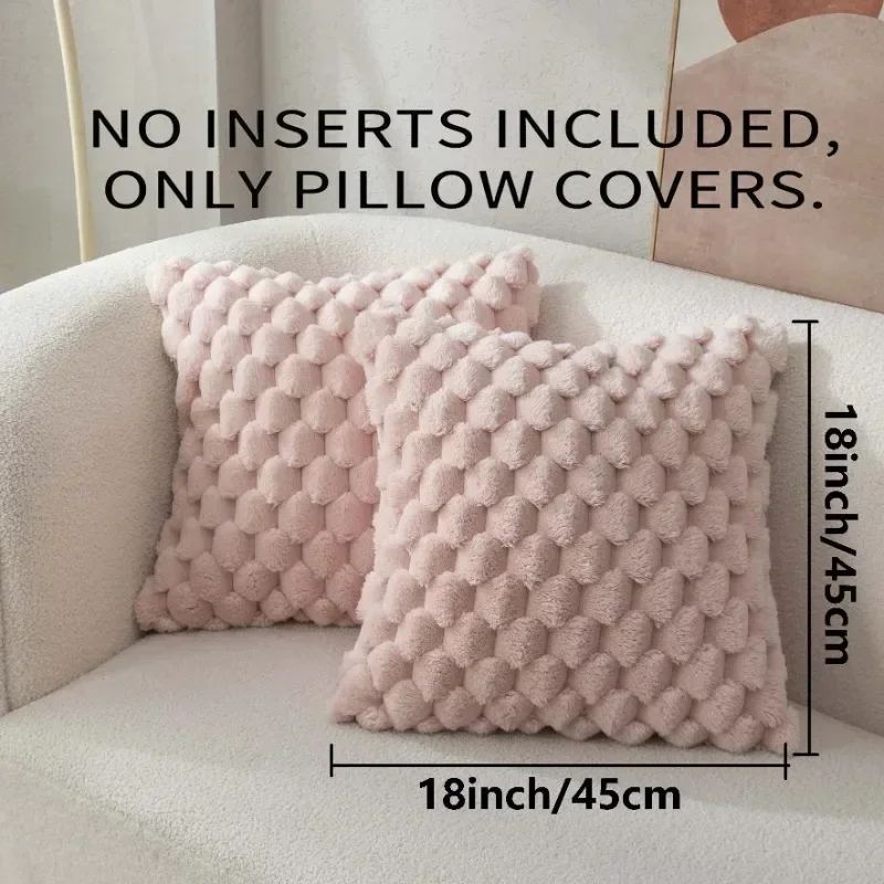 Faux Rabbit Fur Square Cushion Cover Big Thick Striped Super Soft Solid Color Pillow Cover 30/45/50cm Sofa Decor Cushion Cover
