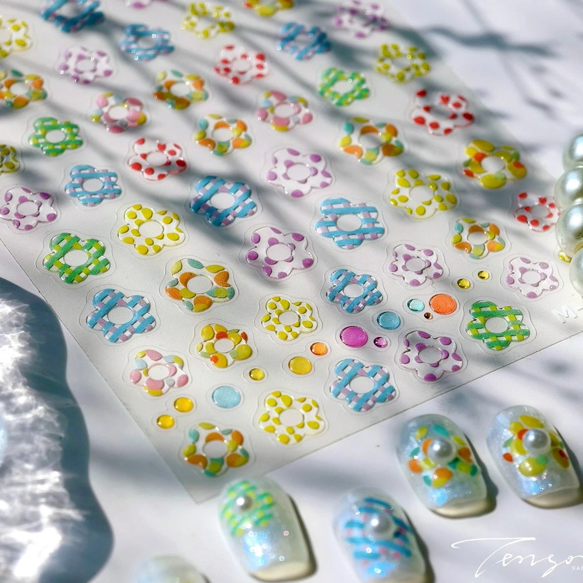 젤리 속이 빈 작은 꽃 진주 웨이브 도트 라인 크리에이티브 접착 네일 아트 스티커 매니큐어 데칼