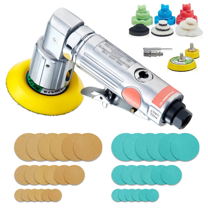 1/2/3 Inch Random Orbital Air Sander, High-Speed 15000RPM Mini Pneumatic Sander for Auto Body Work, 58PCS Air Powered Sander Kit with Sandpapers, Wool Pad, Wavy Sponges - view 7
