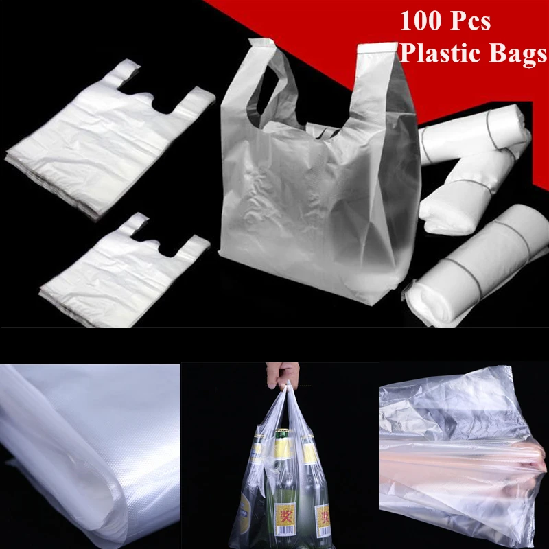 15-26cm/20-30cm/24-37cm/28-48cm100 Pcs/pack Transparent Bags Shopping Bag Supermarket Plastic Bags With Handle Food Packaging