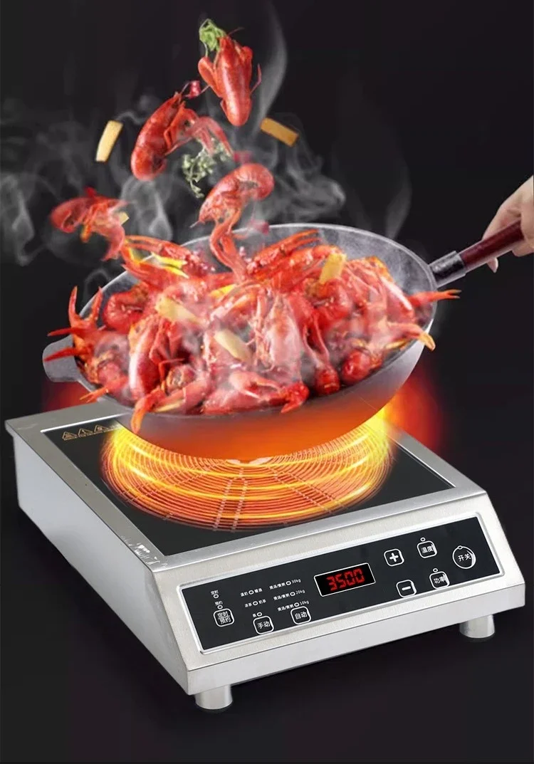 

Электрическая индукционная плита 3500 Вт, коммерческая индукционная плита из нержавеющей стали, бытовая аккумуляторная плита для жарки, плоская поверхность