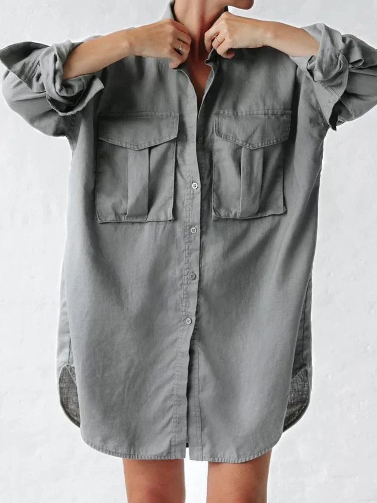 

Платье-рубашка женское из хлопка и льна в стиле Spicy Girl, свободного кроя, для утонченной аудитории, премиум-класса, повседневное, с длинным рукавом и отложным воротником