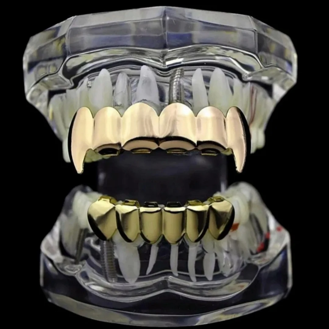 Gold Silver Color Plated Hip Hop Vampire Tooth Grillz Caps Full Set New Fit for Christmas Party Top & Bottom Teeth Grillz