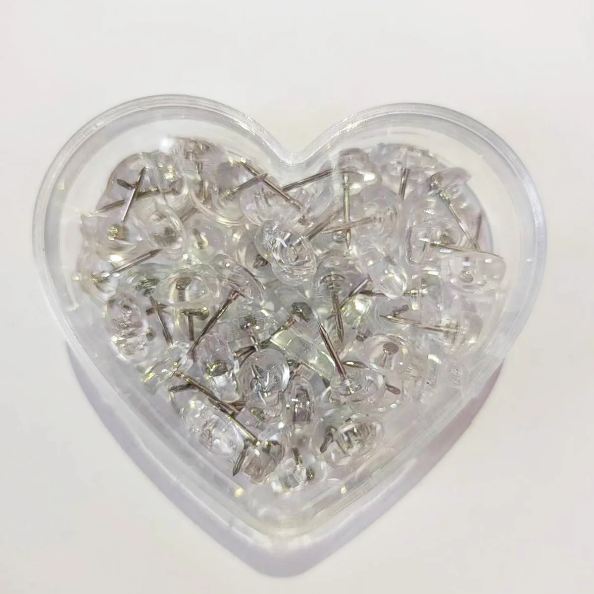 50 Pcs Heart-Shaped Push Pins Strong Thumb Tacks Flat Steel Point for Bulletin Boards Maps Photos Papers with Love Box