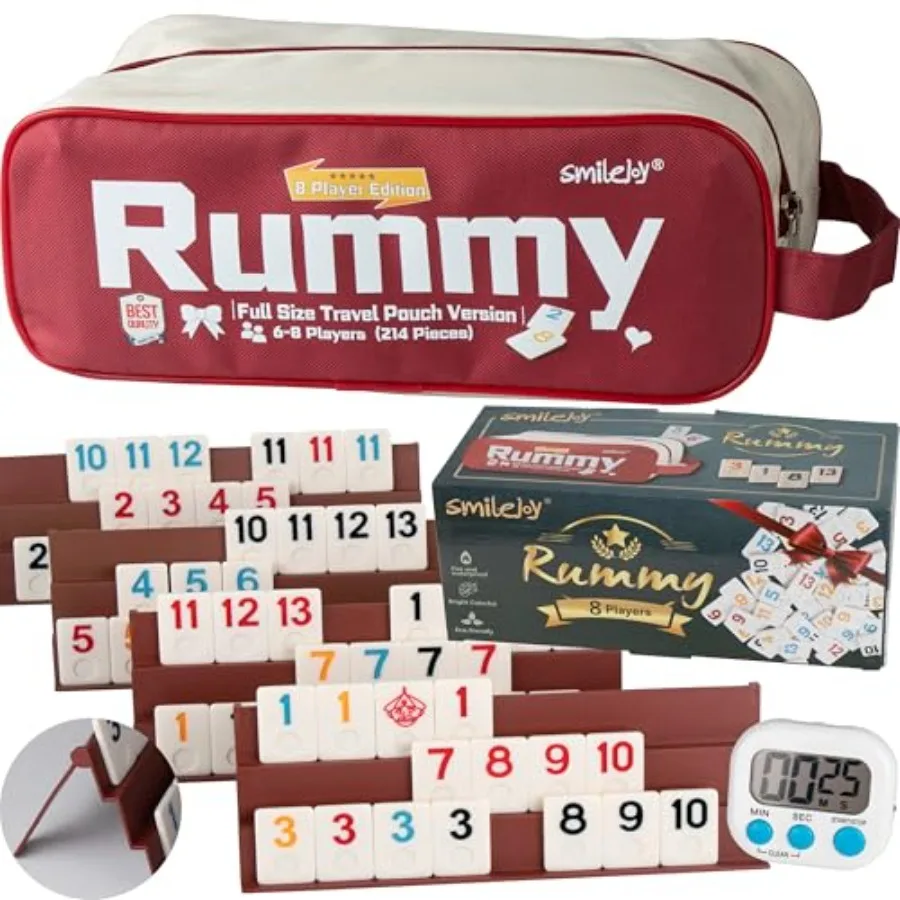 Rummy Cube 8 Player Edition: melamine tiles, black, large numbered for festival gift