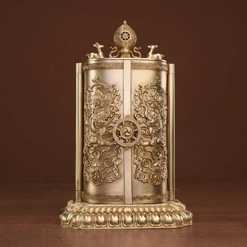 Antique Brass Mini Buddha Statue Portable Casket Holder for 8-10cm Figurines Vintage Style Desktop Ornament Religious Gift