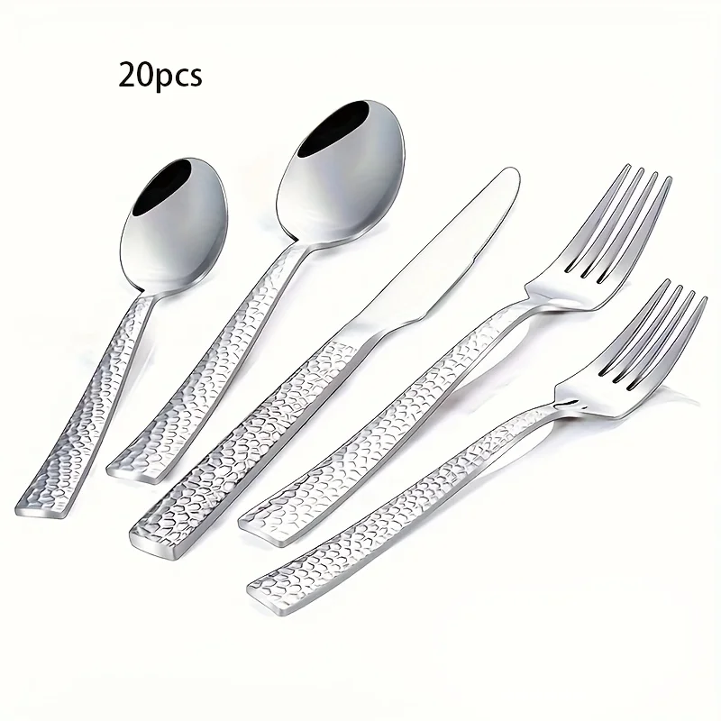 20-Piece Silverware Set for 4 People, Premium Stainless Steel Cutlery Set with Special Square Handles, Durable Home, Dining Room