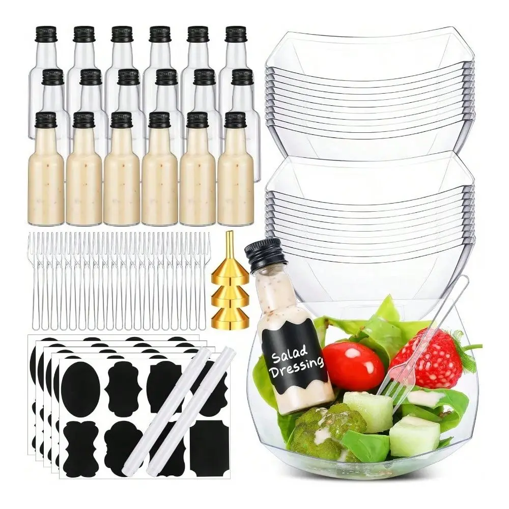 

Set Salad Appetizer Cups Charcuterie Cups With Mini Dring Bottles 8oz Square Plastic Serving Bowls Mini Forks Funnels Labels Fo