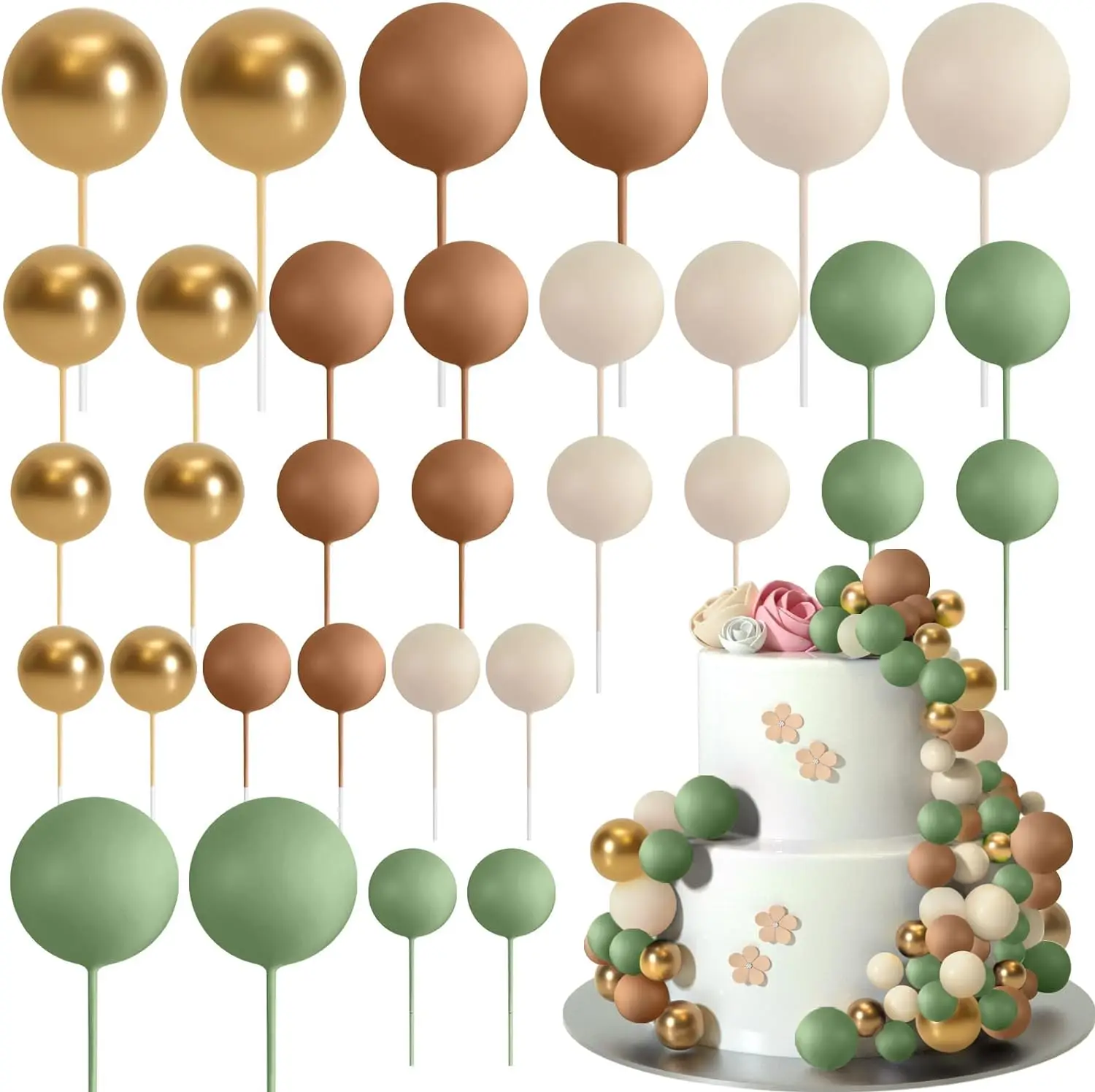 32 Stück Weihnachtskugel-Kuchenaufsatz, Dekorationen, Schaumstoffkugeln, Kuchenaufsatz, Kugeln, Kuchendekorationen für Hochzeit, Party, Geburtstag – Detail 38