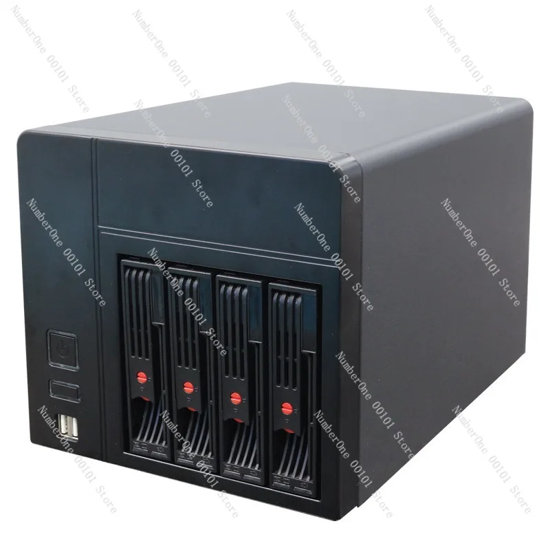 4-Bay NAS-Speicherserver-Gehäuse mit Netzteil, Mini-ITX-Mainboard-kompatibel, kompaktes Gehäuse für Home-Office-Cloud-Backup, SATA