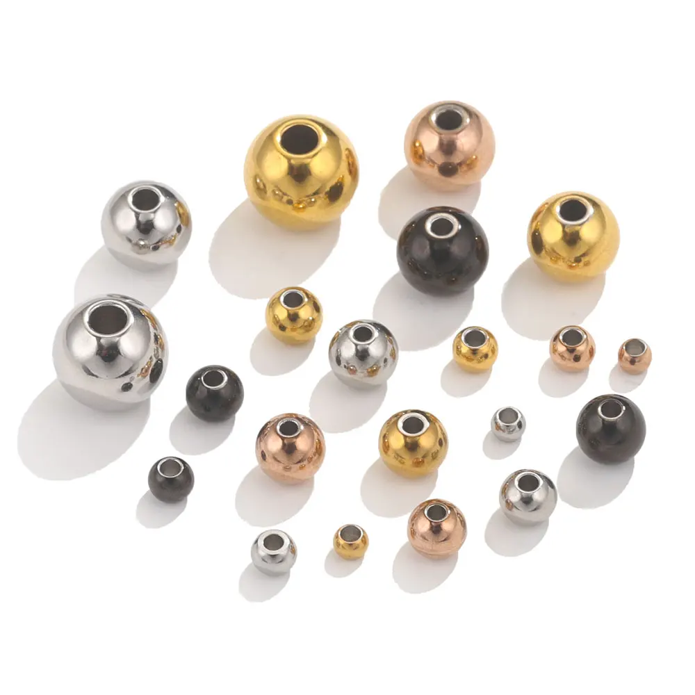 3-10mm Stainless Steel Beads For Jewelry Making PVD Glod-plated Spacer Beads for Bracelets Necklace Jewelry Making Supplies