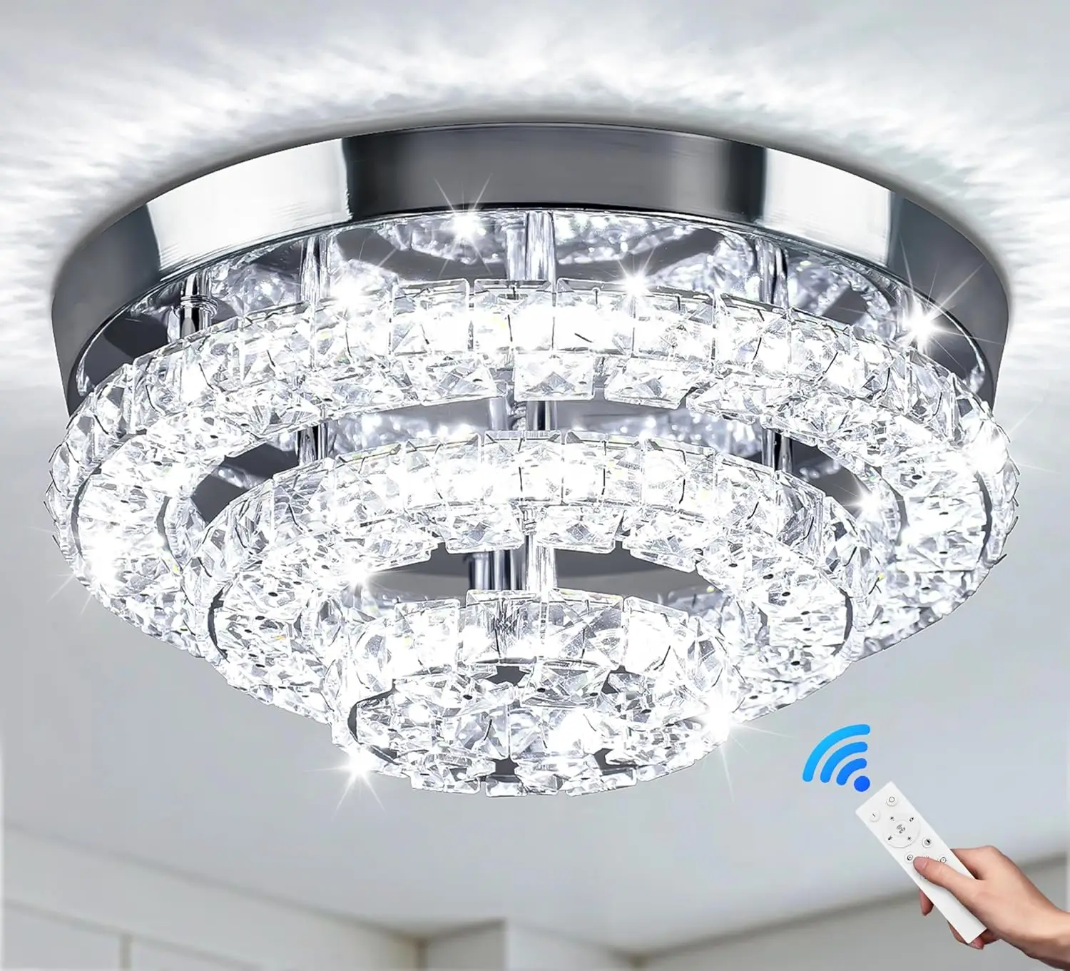 

11.8" Modern Crystal Chandeliers LED Crystal Ceiling Light Fixture Flush Mount Ceiling Chandelier Light Chandelier for Dining Ro