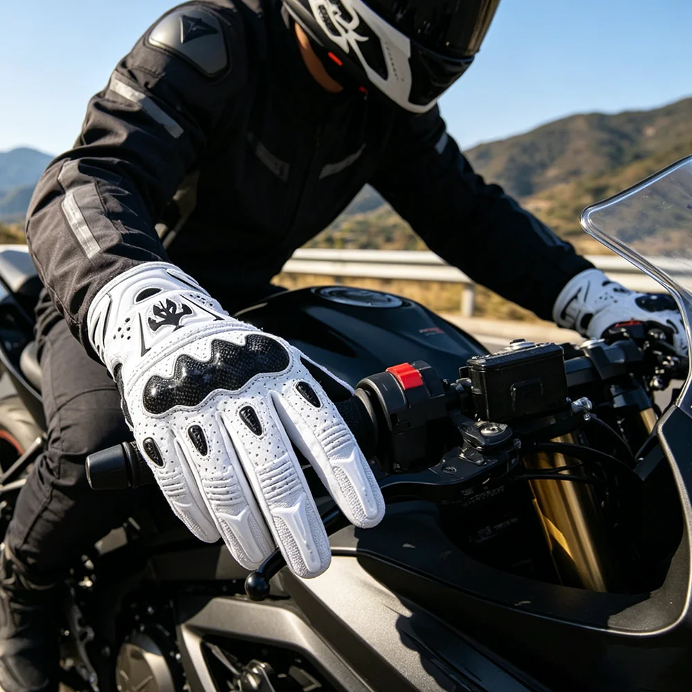 

FAST GOOSE Carbon Leather Motorcycle Gloves Touchscreen Breathable for Motorbike/Bicycle Racing, Summer Protective Riding Items