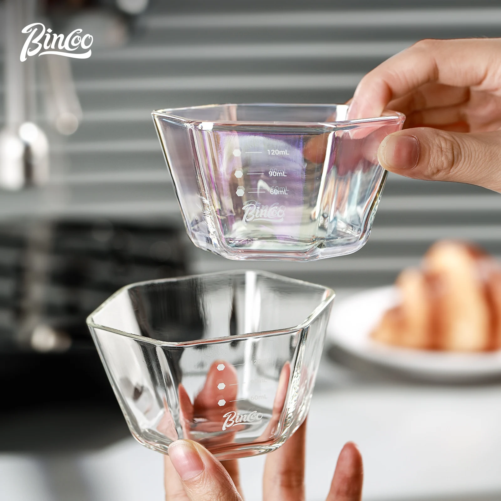 Bincoo Premium 120ml Glass Espresso Measuring Cup  Visible Ounce and ML Scales Multi Purpose as Milk Creamer Coffee Tasting Cup