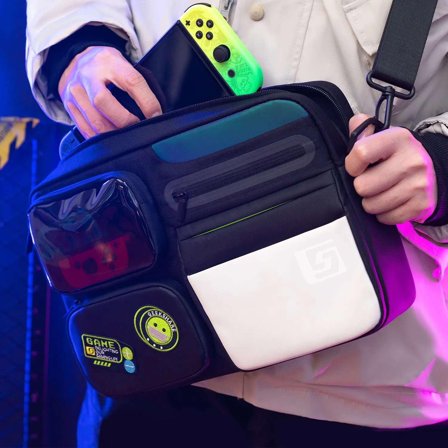 GeekShare Fashion Bag For Men Black Cool Shoulder Bags Man's Multifunction Single Strap Anti-theft Crossbody Bag Large Capacity