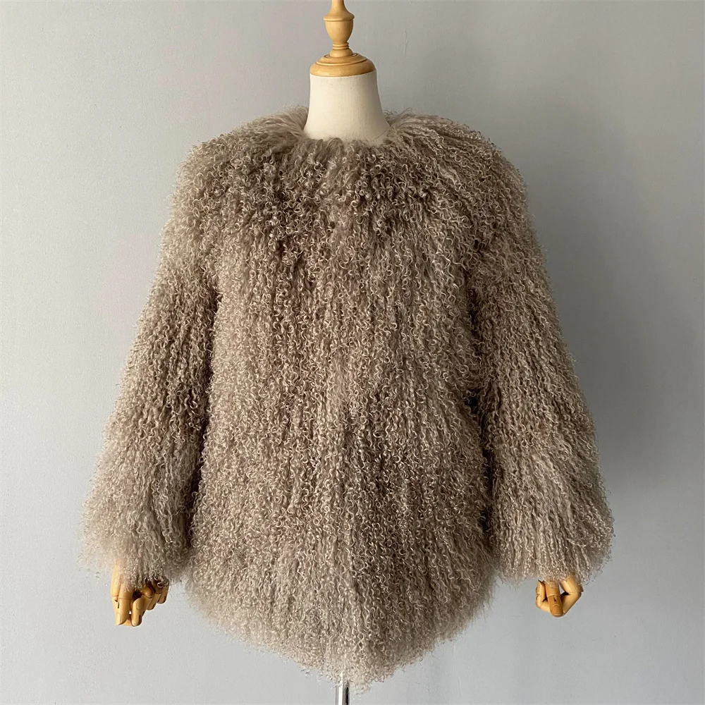 Jaxmonoy Płaszcz damski z prawdziwego mongolskiego futra owczego Jesień Zima Ciepłe damskie puszyste futra 2024 Nowość w odzieży wierzchniej Damska kurtka futrzana