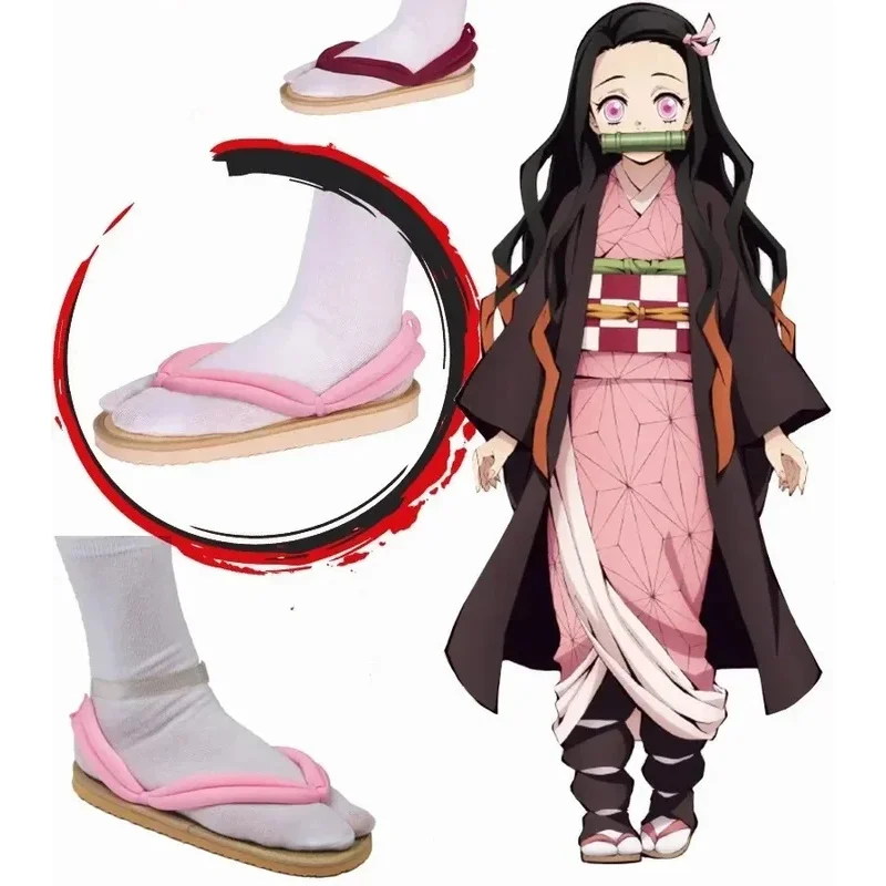 Zapatos de Cosplay de Anime Multicolor talla europea Nezuko Tanjiro Zenitsu Kanroji Mitsuri chanclas Kimono Kimetsu No Yaiba zapatos de Cosplay