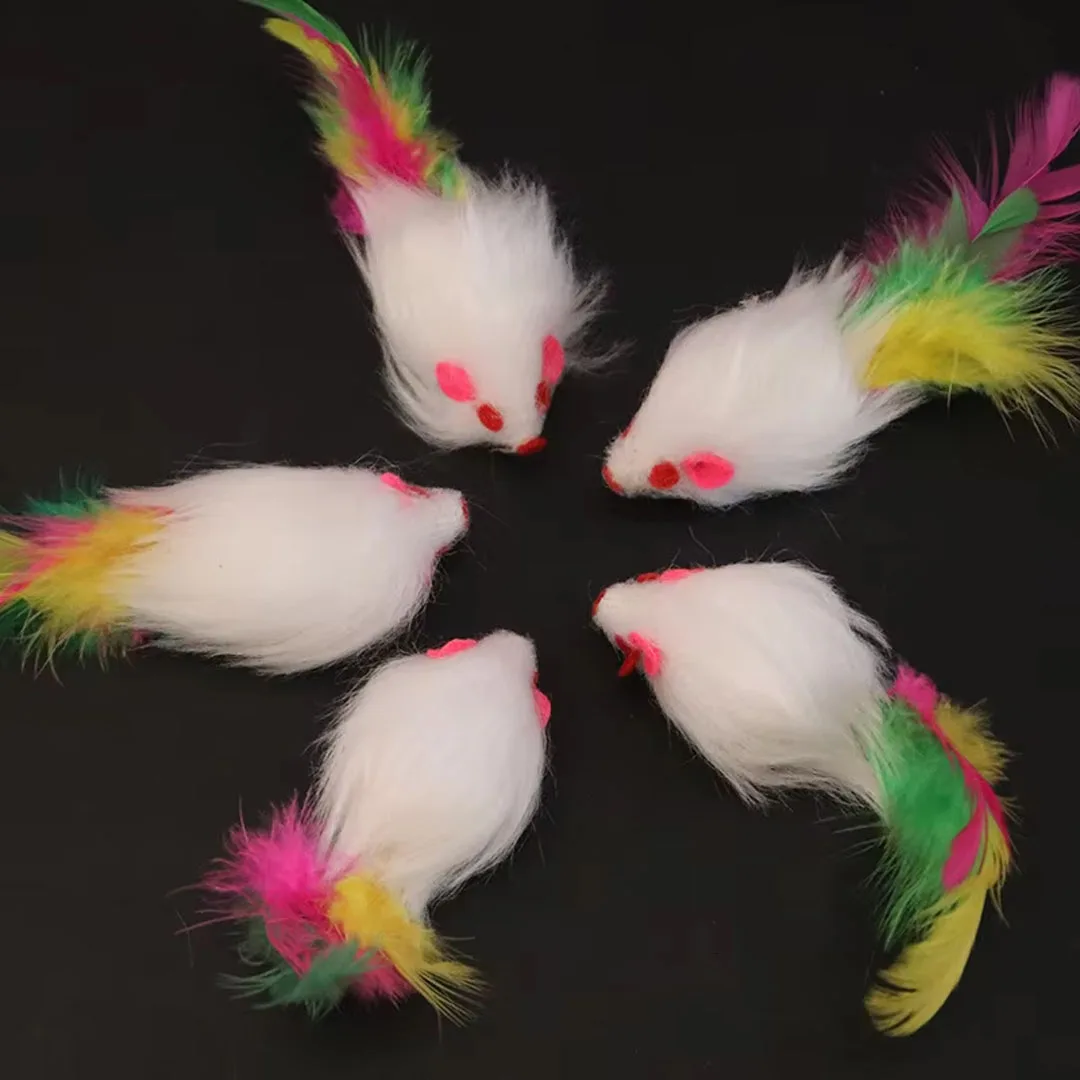 Neues Haustier-Katzenspielzeug, interaktiv, niedlich, weiches Fleece, falsche Maus, bunte Feder, lustiges Spieltrainingsspielzeug für Katzen, Kätzchenbedarf – Detail 6