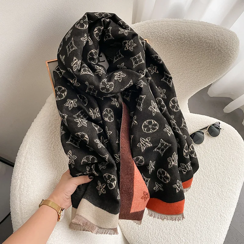 2024 Winter Double sided Scarf Women\'s Double-sided Shawl Imitation Cashmere Retro Foreign Style Fashion All-match