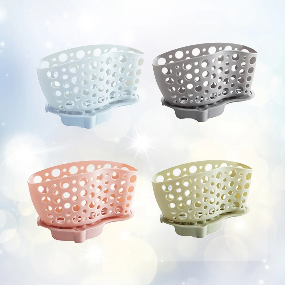 

4pcs Suction Cup Storage Rack Kitchen Plastic Drain Basket For Sponge Soap Holder Reusable Organizer Smooth Surface Mounting
