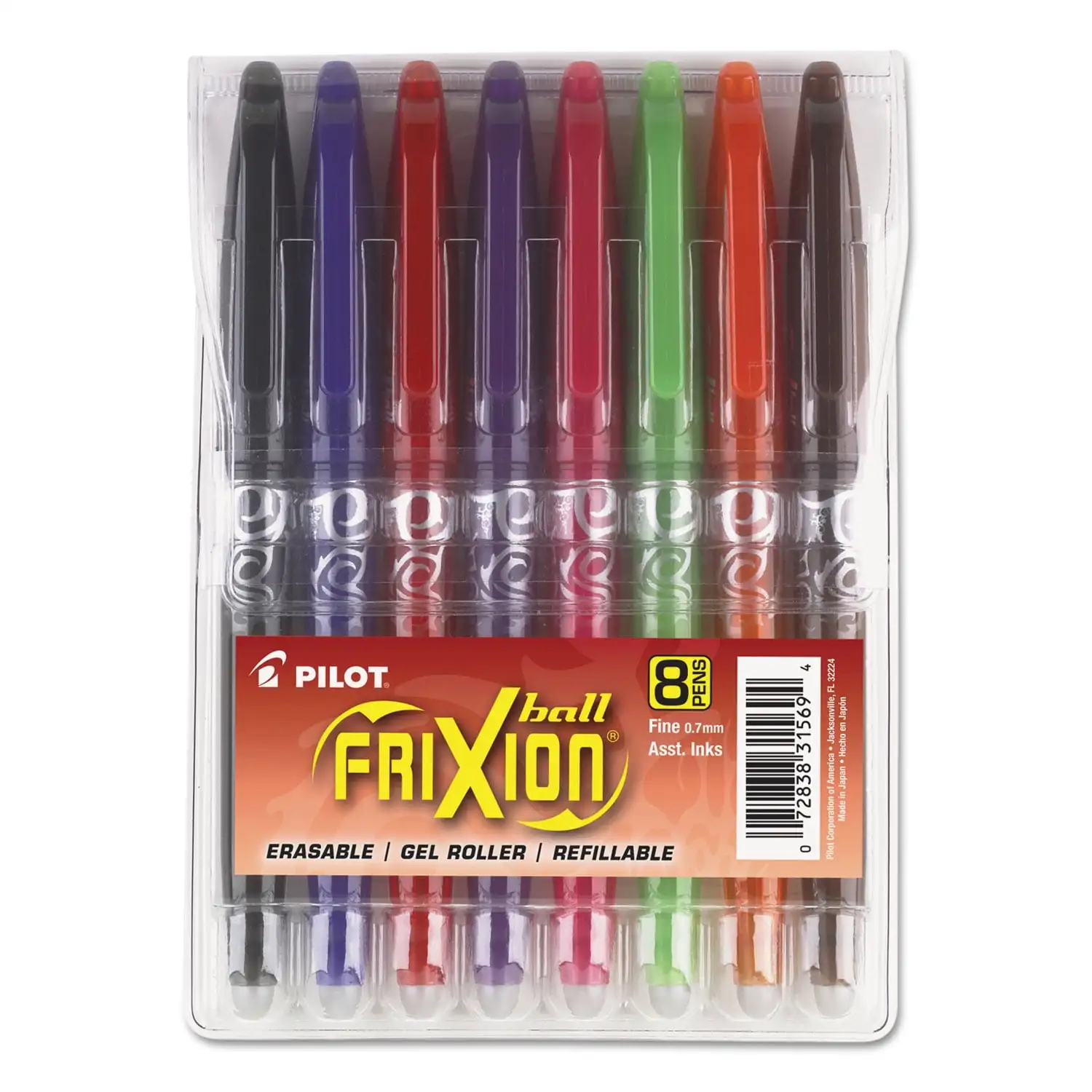 

Ручки-карандаши Pilot FriXion Ball, стираемые гелевые чернила, тонкие точки, разные цвета чернил, 8 шт.