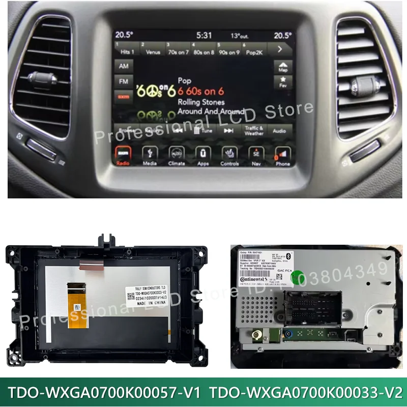 

LCD Display Screen For Uconnect VP2R 2017-2021 JeepGuide Compasss Renegade FM Radio TDO-WXGA0700K00057-V1 TDO-WXGA0700K00033-V2