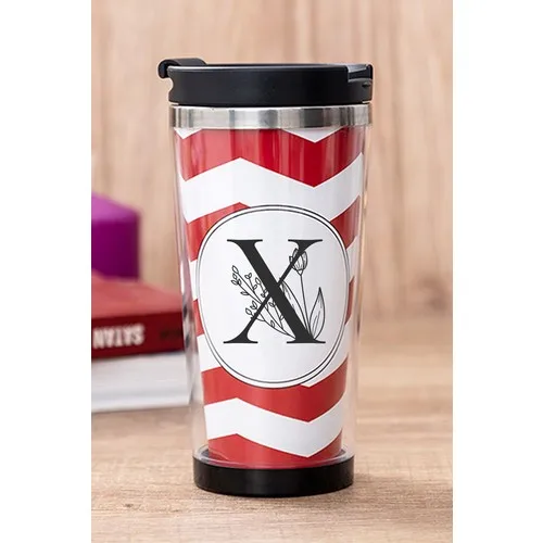 Gift Shop Letter X Floral Red Thermos Cup