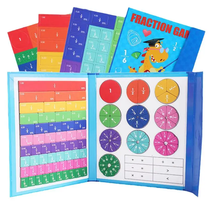 Ubin pecahan magnetik mainan anak-anak mainan Montessori Set buku sketsa aritmatika alat bantu mengajar mainan edukasi anak-anak