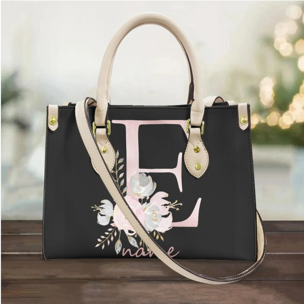 

Custom Your Name Letter Floral Personalized Handbag PU Leather Handle Casual Girls Shoulder Bag Dropshipping Tote Bag Best Gift