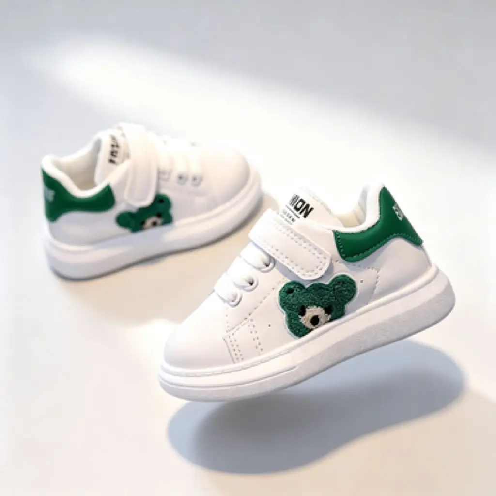 Kids'Casual Shoes Breathable Solid Color PU Leather Autumn Flat Running Shoes For Children Anti-slip Black Green Size 21-30