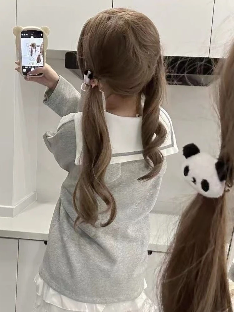 Japońska Kawaii Cienka Granatowa Bluza z Długim Rękawem Kurtka Uroczy Nowy Kardigan 2025 Długi Rękaw Wąskie Topy Moda Nowa Jesień