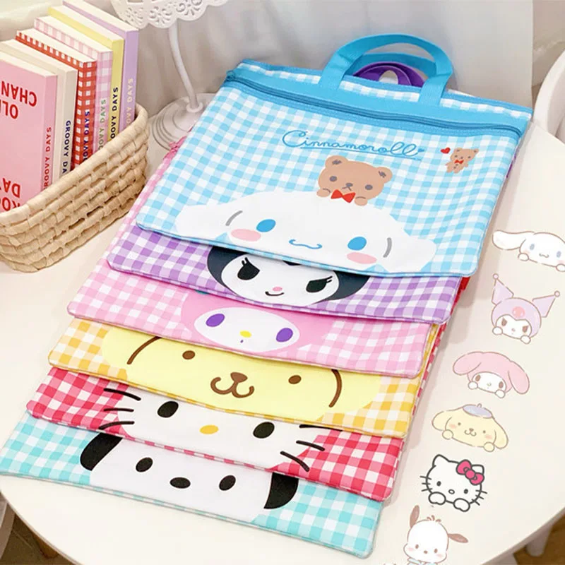 

New Kawaii Sanrioed Kuromi Cinnamoroll Pochacco Anime Figure Multifunction File Holder Book Storage Bag Portable Office Supplies