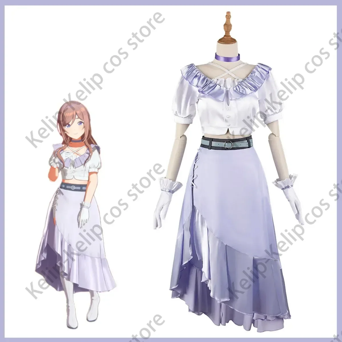 Anime Game THE IDOLM@STER Rinami Himesaki Cosplay Costume White Purple Skirt Uniform Woman Sexy Cute Halloween Carnival Suit