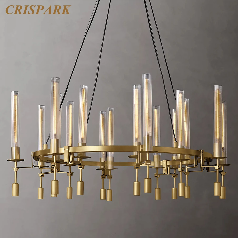 

Fontanelle Round Chandelier Clear Ribbed Glass Chandelier LED Modern Cylinderical Pendant Lustre Lamp for Living Room Bedroom