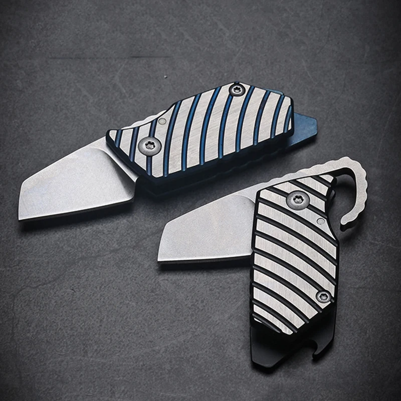 High Hardness D2 Steel Blade Titanium Folding Knife Mini Key Pendant EDC Pocket Paring Knife  Express Sharp Outdoor Tool Gift